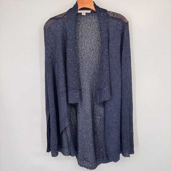 Boston Proper Navy Open-FrontSequin Knit Cardigan size XL Womens Sweater - Picture 10 of 12